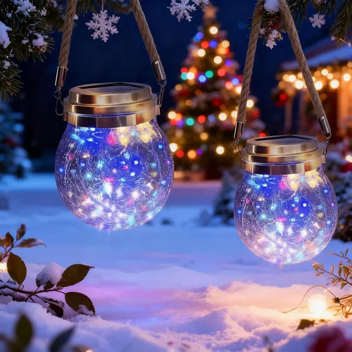 Vista 11 de Luces solares colgantes para exteriores, VGE Paquete de 2 luces de bola de vidrio agrietado con 30 LED decorativas, luces solares impermeables