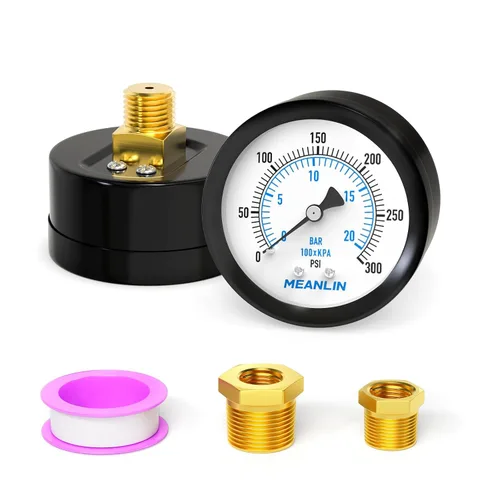 Vista 30 de MEANLIN MEASURE - Manómetro electromecánico de 2" de esfera con cara, NPT de 1/4 de pulgada, para bomba de pozo, con bujes hexagonales NPT de 1/2