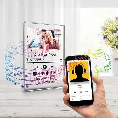 Vista 6 de Canción acrílica personalizada con foto personalizada con placa de música transparente Spotif QR, regalos de bloque de álbum acrílico personalizado