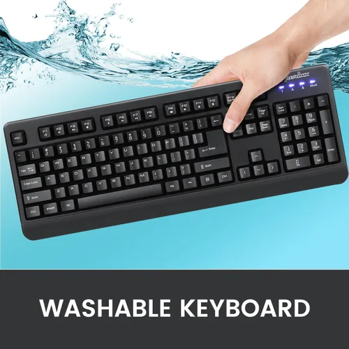 Vista 2 de Perixx PERIBOARD-517 - Teclado USB lavable con cable, certificado con nivel IP 65, negro, diseño en inglés de EE. UU
