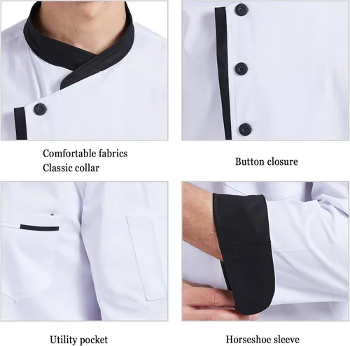 Vista 5 de Nanxson Chaqueta de chef unisex para hombre, abrigo de chef para restaurante, cocina, uniforme CFM0016