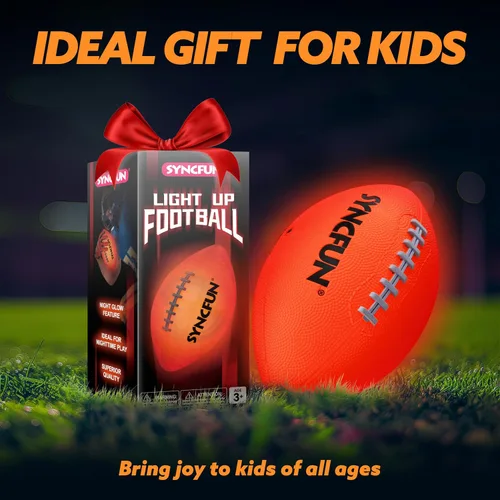 Vista 7 de SYNCFUN Fútbol que brilla en la oscuridad para niños, fútbol iluminado para juegos nocturnos de deportes al aire libre, pelota roja brillante