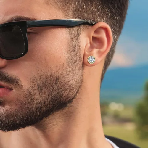 Vista 3 de EVER FAITH Aretes de tuerca de boda para mujer, color blanco brillante con corte cuadrado redondo y circonita cúbica para novia (2 pares), Circonita