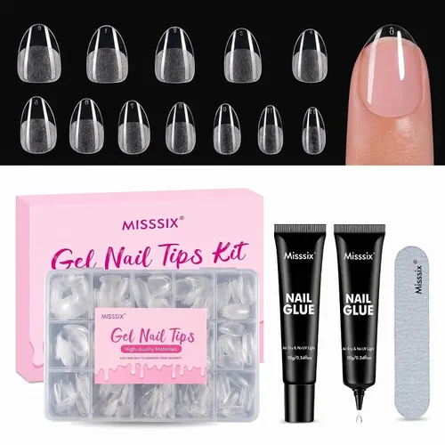 Vista 8 de Misssix Kit de puntas de uñas de gel de almendra corta, 432 puntas de uñas Corto