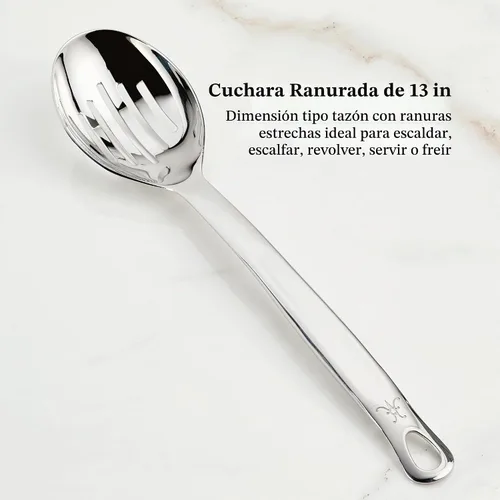 Vista 5 de Hestan Provisions - Herramientas de chef, juego esencial (5 piezas), cuchara sólida de acero inoxidable, cucharón, tenedor para pasta