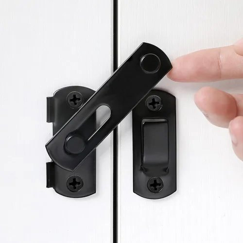 Vista 8 de INIRET Paquete de 2 pestillos para puerta de granero, 3.93 x 2.75 pulgadas, de acero inoxidable negro, cerraduras de puerta abatibles, cerraduras