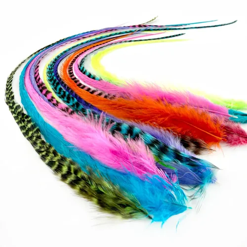 Vista 18 de 21 extensiones de cabello de color azul, kit de gallo de 9 a 14 pulgadas de largo, con 20 cuentas de microenlace, plumas 100% reales, estilo bohemio