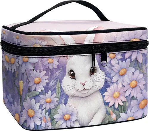 Vista 35 de doginthehole Bolsa de maquillaje, bolsa de cosméticos de viaje, bolsa de aseo portátil grande, organizador de accesorios para mujeres y niñas