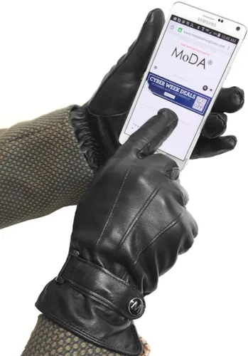 Vista 2 de MODA Mr Chicago - Guantes de cuero genuino para hombre con función de pantalla táctil para teléfonos inteligentes