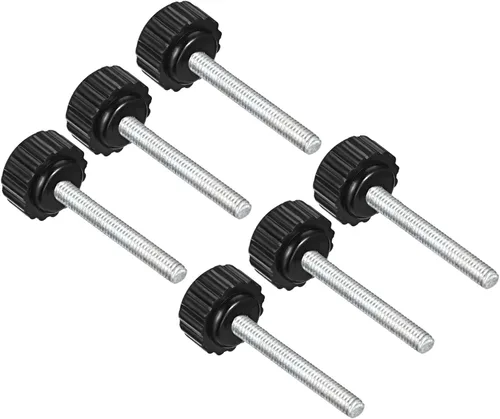 Vista 10 de Perillas de sujeción moleteadas, rosca macho M4 x 0.394 in, cabeza de 0.630 in, pomos de plástico termoestable para tornillo de pulgar negro