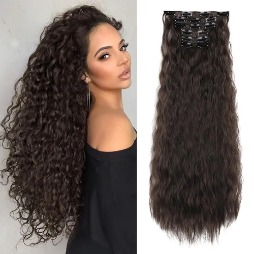 Vista 12 de LONAI - Extensiones de cabello con clip, 6 piezas, rizadas, de 24" de largo, sintéticas, para mujer, color rubio ceniza natural