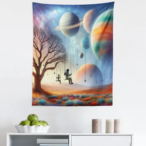 Vista 37 de Ambesonne Tapiz bohemio, diseño floral de bruja, luna y mariposa con adornos de mandala, decoración de tela para colgar en la pared para dormitorio