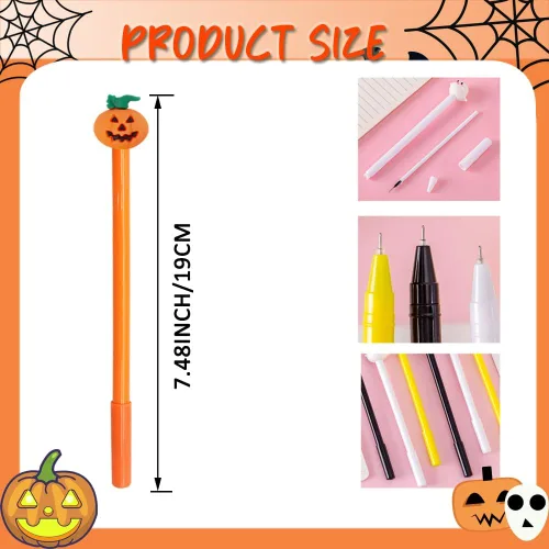 Vista 2 de 30 bolígrafos de Halloween, cabezas de calavera de calabaza, bolígrafos con forma de murciélago fantasma, bolígrafo negro a granel de 0.020 in