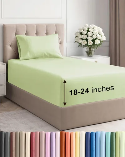Vista 79 de Sábanas individuales de bolsillo extra profundo, sábanas transpirables y refrescantes de 3 piezas, juego de sábanas de lujo para hotel, suaves, sin