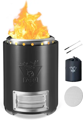 Vista 13 de YEFU Hoguera de mesa portátil: estufa de bajo humo para exteriores y patio, fogata de mesa de combustión segura alimentada por pellets y madera