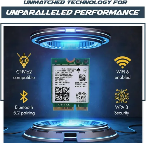 Vista 6 de Tarjeta WiFi 6 AX201 Wi-Fi de doble banda 2.4 Gbps Tarjeta WiFi CNVio2 M.2 para PC Compatible con Bluetooth 5.2 Requiere CPU Intel de 10ª