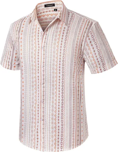 Vista 6 de HISDERN Men's Summer Tropical Shirts Short Sleeve Hawaiian Button Down Retro Shirts Striped Casual Beach 70S Vacation