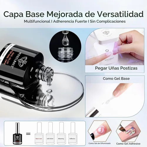 Vista 4 de modelones Pegamento de Uñas de Gel 9 en Uno Gel Base y Capa Superior Sin Limpieza Set de 2 Piezas para Esmalte de Uñas de Gel Adhesivo Extensión
