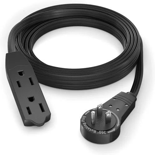 Vista 12 de Maximm Cable de extensión de enchufe plano giratorio de 360° de 2 pies, 16/3 AWG Multi 3 tomas de corriente de 3 clavijas, cable a tierra, blanco