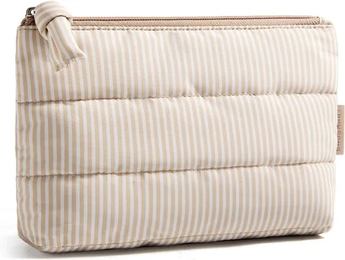 Vista 21 de BAGSMART Pequeña bolsa de maquillaje, neceser portátil esponjoso con cierre de cremallera con encanto, organizador de viaje resistente al agua