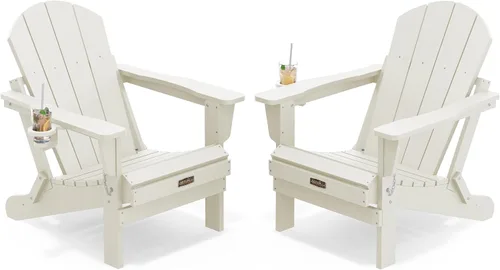 Vista 29 de SERWALL Silla Adirondack plegable para exteriores, silla de patio con portavasos - Ejército