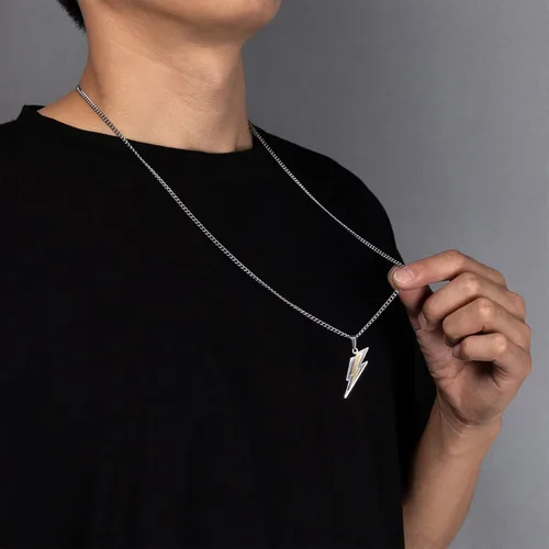 Vista 3 de Yumikoo Collar con colgante de acero inoxidable con rayo dorado para hombre y mujer