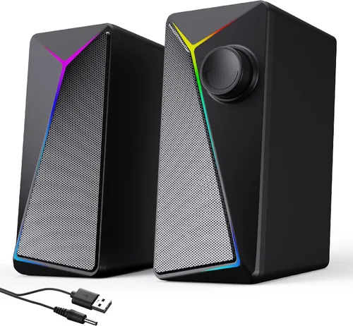 Vista 10 de Altavoces de computadora, altavoces de PC para escritorio con 6 modos de iluminación, accesorios para juegos de PC, altavoces de computadora