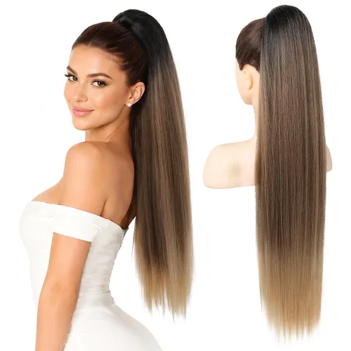 Vista 18 de SEIKEA Extensiones de cola de caballo con cordón, larga y recta, cola de caballo falsa, natural, suave, extensiones de cabello sintético resistente