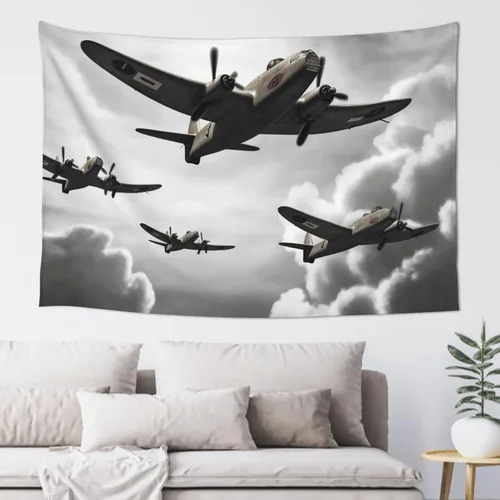 Vista 4 de VTCTOASY Tapiz estampado de la Segunda Guerra Mundial para colgar en la pared, bonito tapiz de pared para dormitorio, sala de estar, 60 x 40 pulgadas