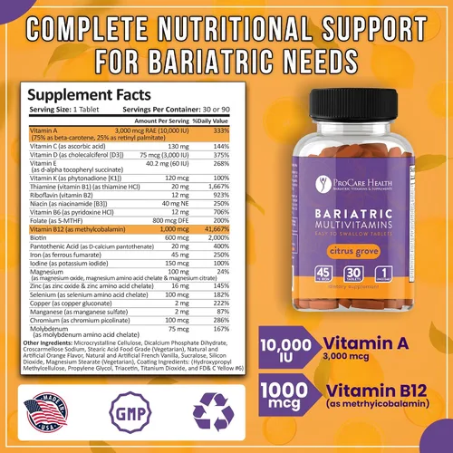 Vista 3 de Procare Health Multivitamínico bariátrico con hierro de 45 mg fácil de tragar, 30 comprimidos, vitaminas bariátricas postoperatorias para píldoras