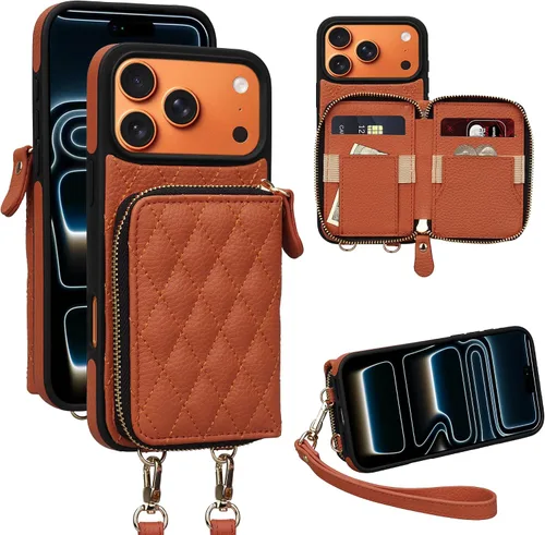 Vista 60 de Funda para iPhone 12 Pro/iPhone 12 de 6.1 pulgadas, cartera cruzada con cremallera para mujer, tarjetero con bloqueo RFID, funda de cuero con Negro