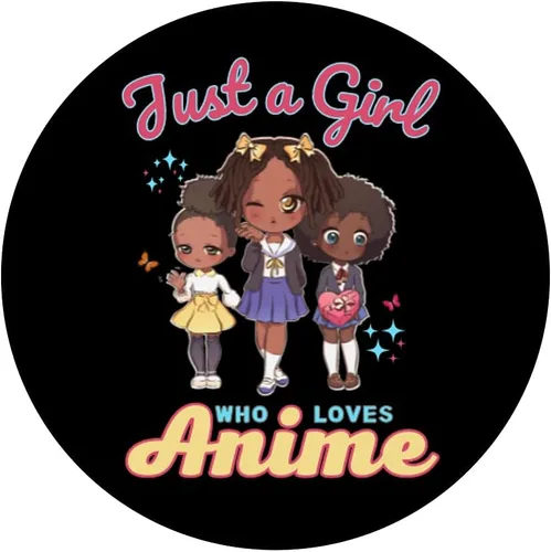 Vista 3 de Just A Girl Who Loves Anime Kawaii afroamericano Afro PopSockets intercambiable PopGrip