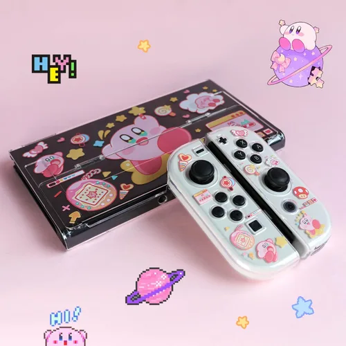 Vista 5 de Funda protectora transparente para Nintendo SwitchSwitch OLED, carcasa rígida acoplable para NS Switch-Pink Kirby (para Switch OLED)