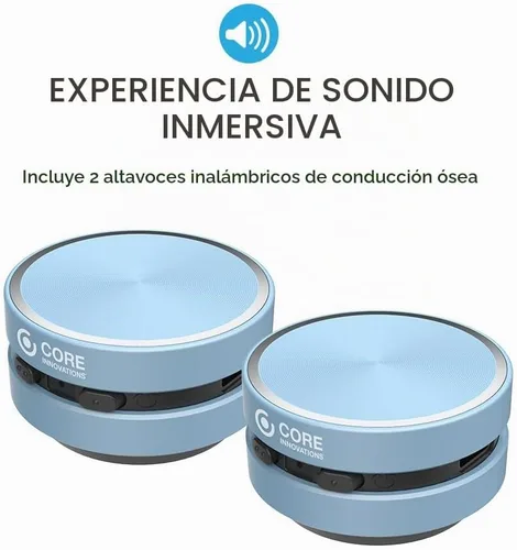 Vista 6 de Paquete de cine en casa con proyector, pantalla de 120 pulgadas y dos mini altavoces instantáneos inalámbricos Bluetooth de conducción ósea, azul