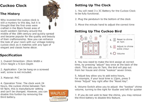 Vista 9 de WALPLUS Reloj de pared de cuco clásico con chime negro, reloj de pájaro colgante, decoración del hogar, reloj de Navidad, regalos