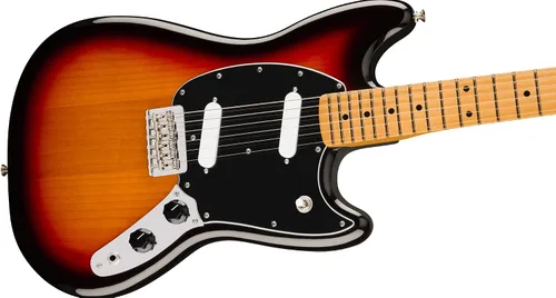 Vista 4 de Fender Player II Mustang - Paquete de 3 colores Sunburst con bolsa de concierto, correa, cable, paquete de 3 púas y kit de limpieza de guitarra