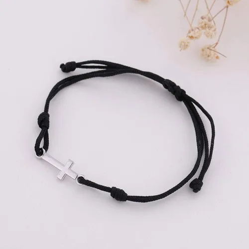 Vista 3 de LIKGREAT Pulsera de cordón de cera trenzada hecha a mano con dije de cruz cristiana para mujer, Sin gemas.