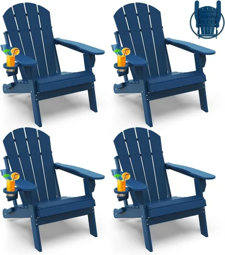 Vista 23 de GREENVINES Silla Plegable Adirondack Plástico HDPE Sillas para Fogata Todo Tiempo Portavasos Ártico para Terraza Patio Trasero Patio