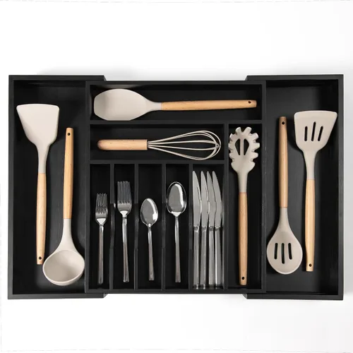 Vista 17 de KitchenEdge Organizador Premium de Cubiertos, Vajilla y Utensilios para Cajones de Cocina, Grado Comercial Apto para Alimentos, Expandible de 10.5 a
