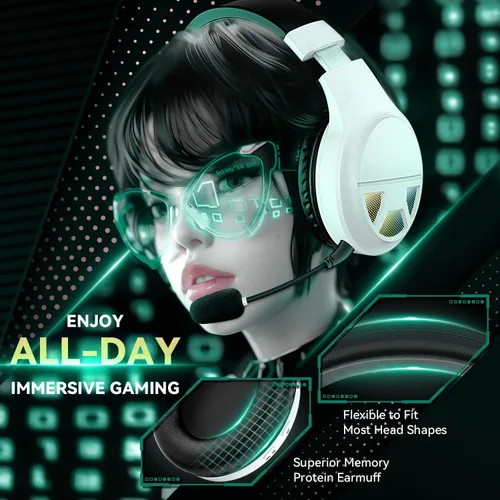 Vista 9 de Auriculares inalámbricos para juegos de 2.4 GHz para PC, PS5, PS4, Switch, auriculares USB para juegos con micrófono de cancelación de ruido