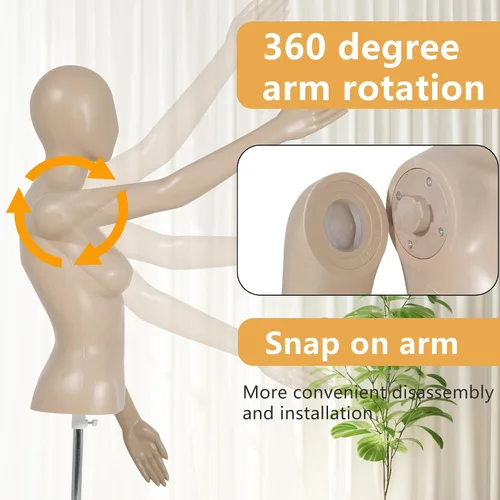 Vista 3 de Maniquí de costura femenino de 39 a 56 pulgadas, maniquí de medio cuerpo ajustable con base de metal, soporte de maniquí para ropa de exhibición