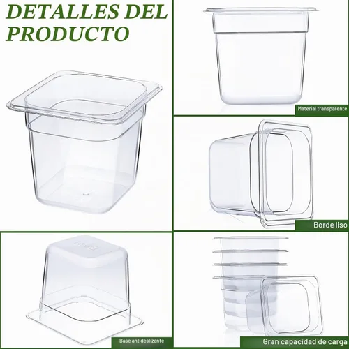 Vista 3 de Yinder 6 Piezas Bandejas de Plástico Transparente para Alimentos Tamaño 1/6 Recipientes de Policarbonato Apilables con Indicador de Capacidad