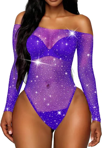 Vista 13 de RSLOVE Lencería de Malla con Cuerpo de Red para Mujer, Sexy con Diamantes de Imitación y Malla, Lencería Teddy Negro
