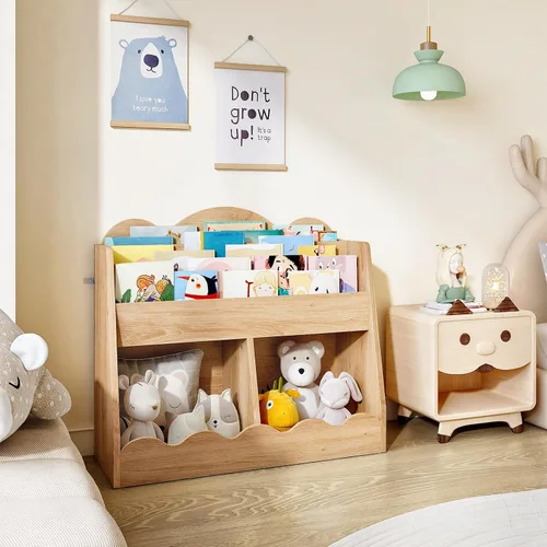 Vista 7 de CHOEZON Estantería infantil y almacenamiento de juguetes, estantería para niños con 2 cubos de juguetes, estante para libros para habitación