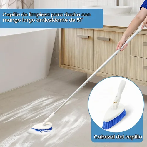 Vista 3 de Qaestfy - Cepillo de limpieza de ducha y baño con mango ajustable de 51 pulgadas, juego de limpieza para tina, baldosas, cepillo de limpieza