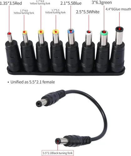 Vista 3 de QIANRENON Convertidor de adaptador de corriente CC universal 8 en 1, enchufe de fuente de alimentación de CC de calibre múltiple, adaptador hembra a