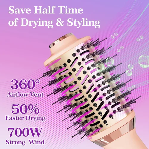 Vista 5 de Cepillo Secador de Cabello Cepillo Secador en Uno, Cepillo Secador de Cabello 4 en 1 Secador con Barril Ovalado, Mini Cepillo de Aire Caliente