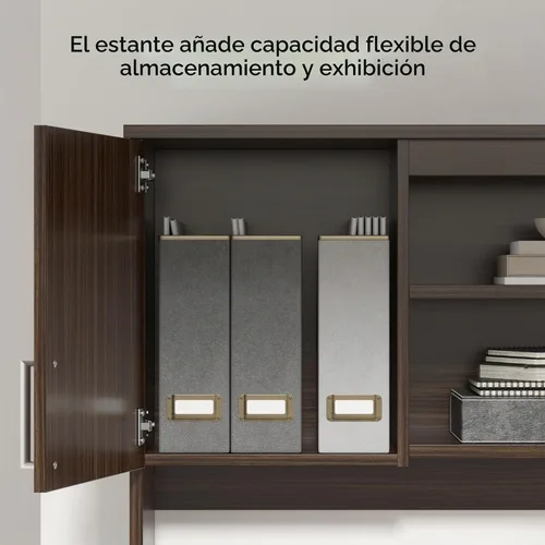 Vista 6 de Bestar, Colección Ridgeley, juego de 3 piezas que incluye un escritorio en forma de U con gabinete, un archivador lateral y una estantería
