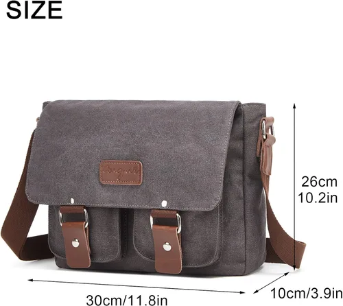 Vista 2 de Rexmore Bolsa de mensajero para hombre, bolso de hombro de lona, bolso cruzado vintage de 13.3 pulgadas para laptop