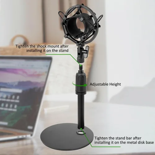 Vista 7 de Soporte de micrófono de escritorio AT2020 actualizado, soporte de micrófono ajustable con soporte de choque y parabrisas de espuma para Audio